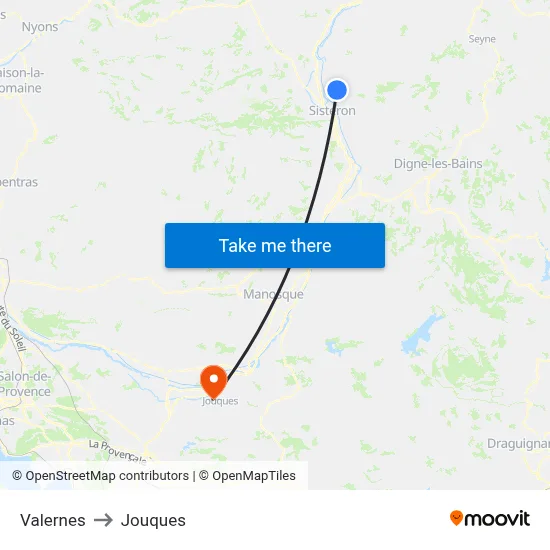 Valernes to Jouques map