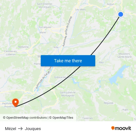 Mézel to Jouques map