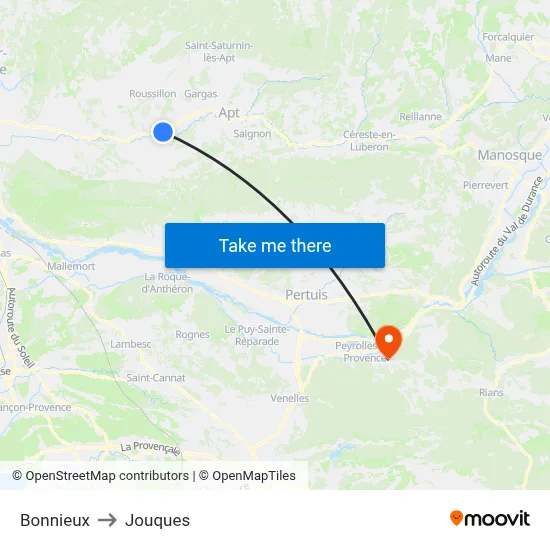 Bonnieux to Jouques map