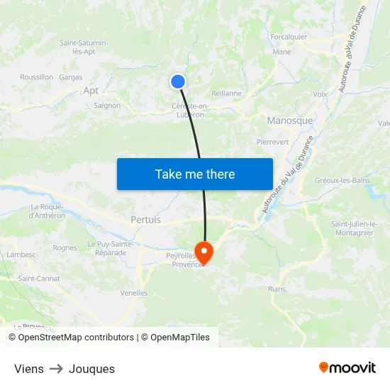 Viens to Jouques map