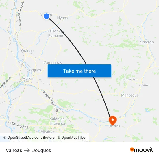 Valréas to Jouques map