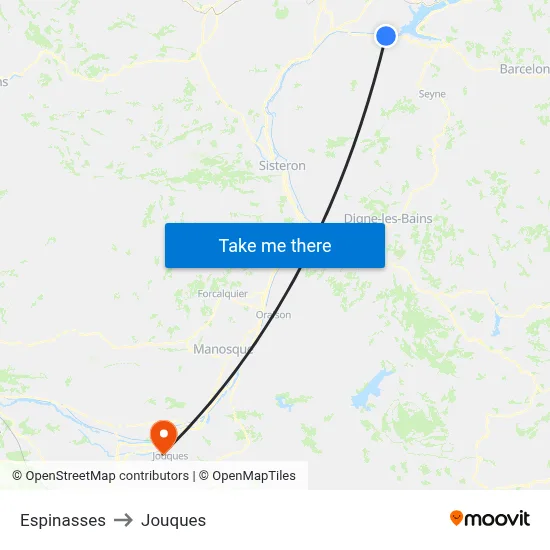 Espinasses to Jouques map
