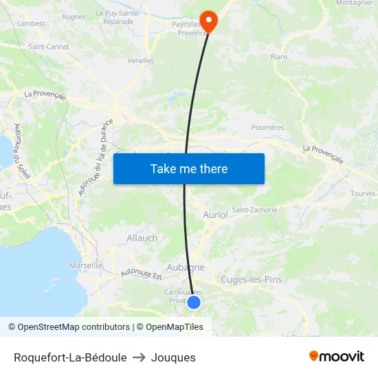 Roquefort-La-Bédoule to Jouques map