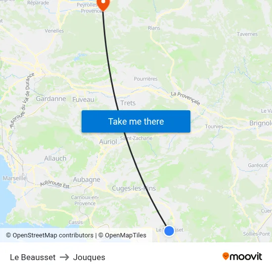 Le Beausset to Jouques map