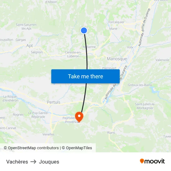 Vachères to Jouques map