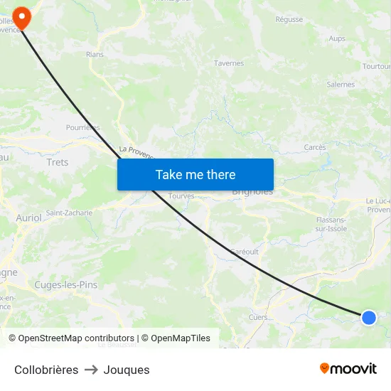 Collobrières to Jouques map