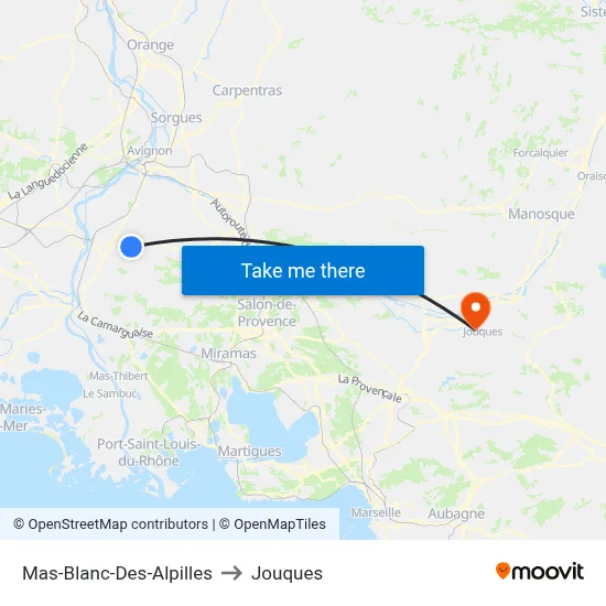 Mas-Blanc-Des-Alpilles to Jouques map