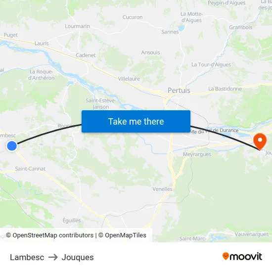 Lambesc to Jouques map