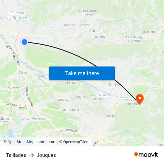 Taillades to Jouques map