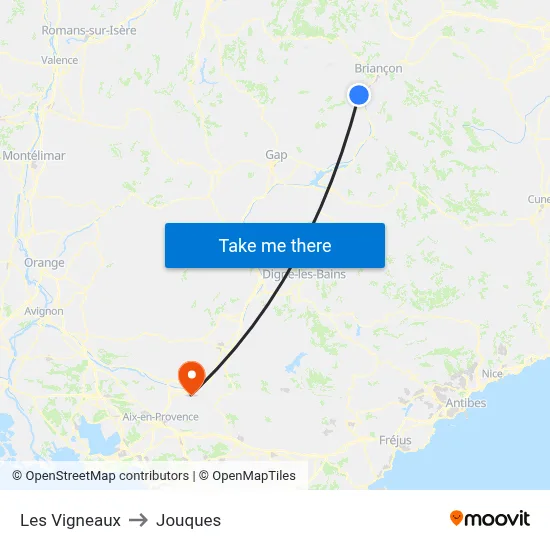Les Vigneaux to Jouques map
