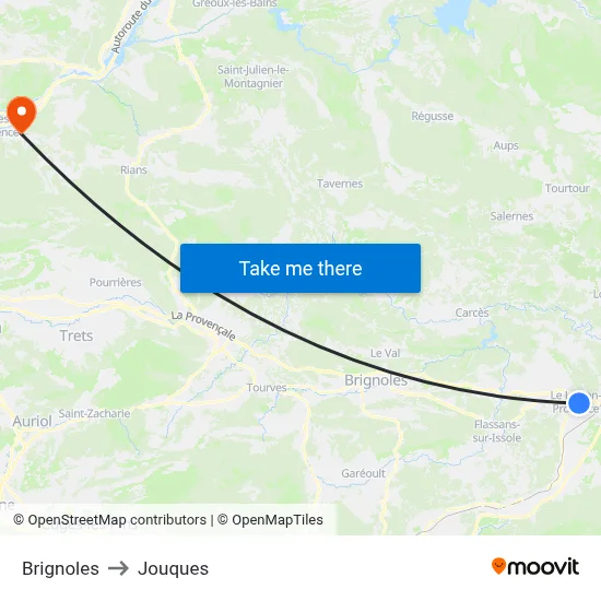 Brignoles to Jouques map