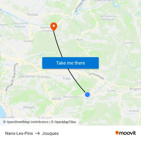 Nans-Les-Pins to Jouques map