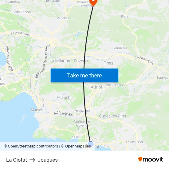 La Ciotat to Jouques map
