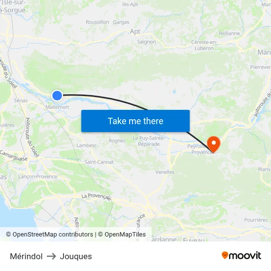 Mérindol to Jouques map
