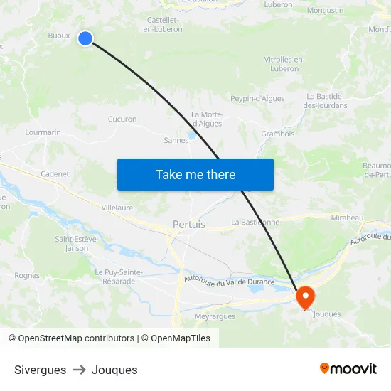 Sivergues to Jouques map