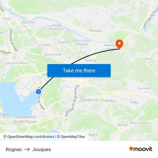 Rognac to Jouques map