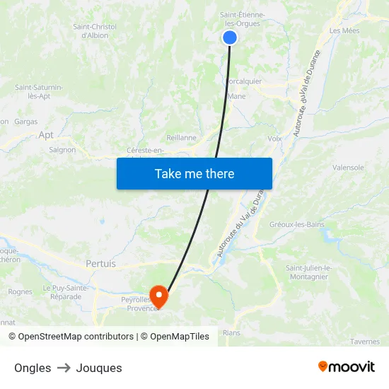 Ongles to Jouques map