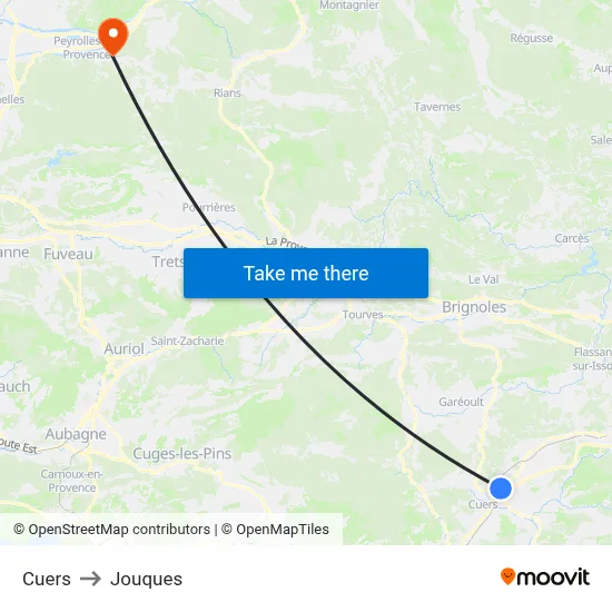 Cuers to Jouques map