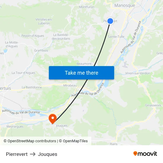 Pierrevert to Jouques map