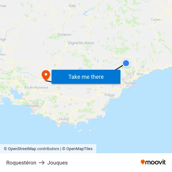 Roquestéron to Jouques map