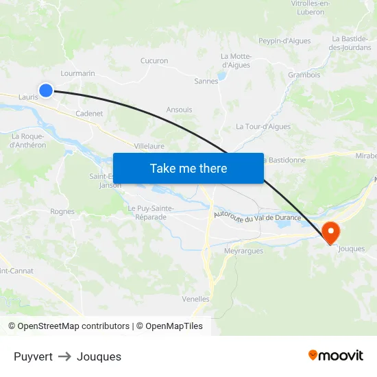 Puyvert to Jouques map