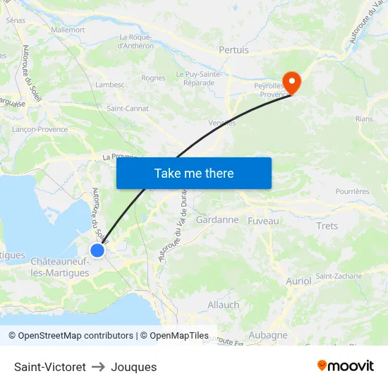 Saint-Victoret to Jouques map