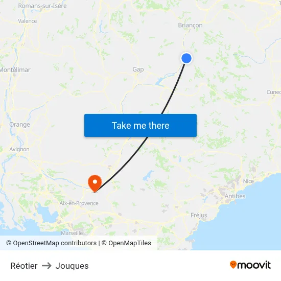 Réotier to Jouques map