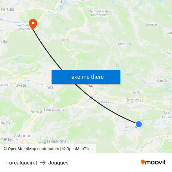 Forcalqueiret to Jouques map