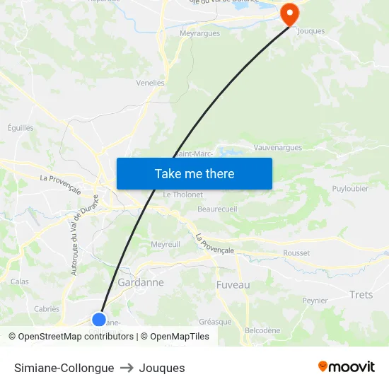 Simiane-Collongue to Jouques map