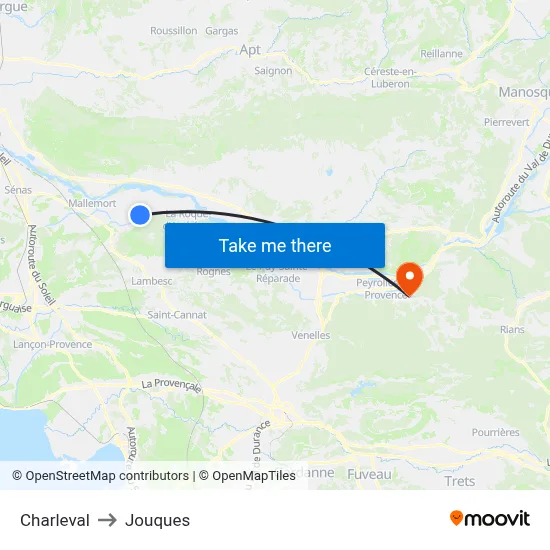 Charleval to Jouques map