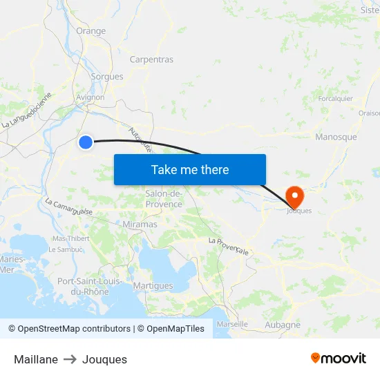 Maillane to Jouques map