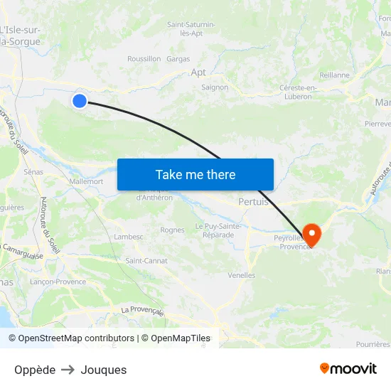 Oppède to Jouques map
