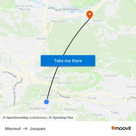 Meyreuil to Jouques map