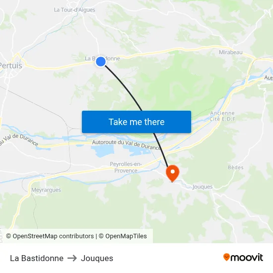 La Bastidonne to Jouques map