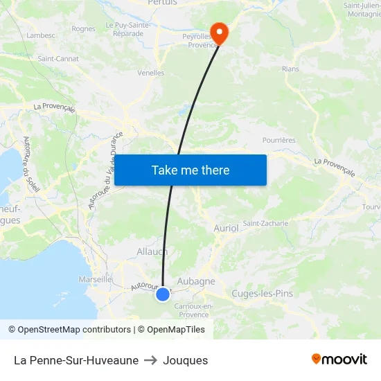La Penne-Sur-Huveaune to Jouques map