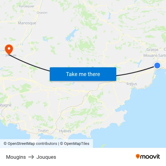 Mougins to Jouques map