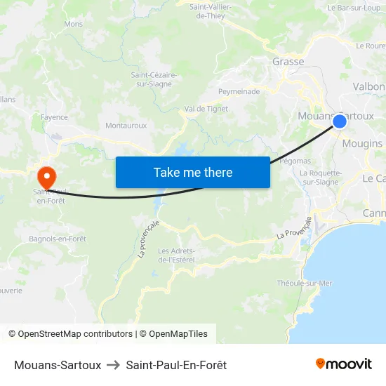 Mouans-Sartoux to Saint-Paul-En-Forêt map
