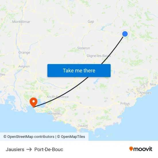 Jausiers to Port-De-Bouc map