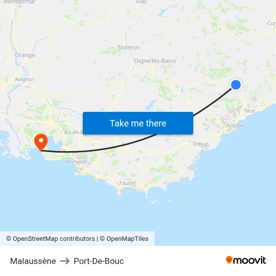 Malaussène to Port-De-Bouc map