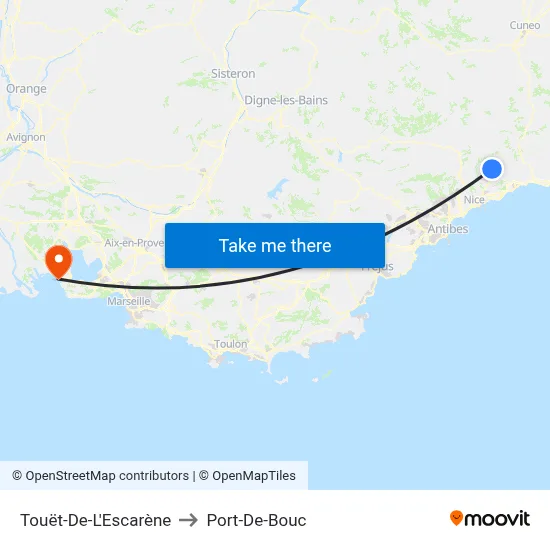 Touët-De-L'Escarène to Port-De-Bouc map
