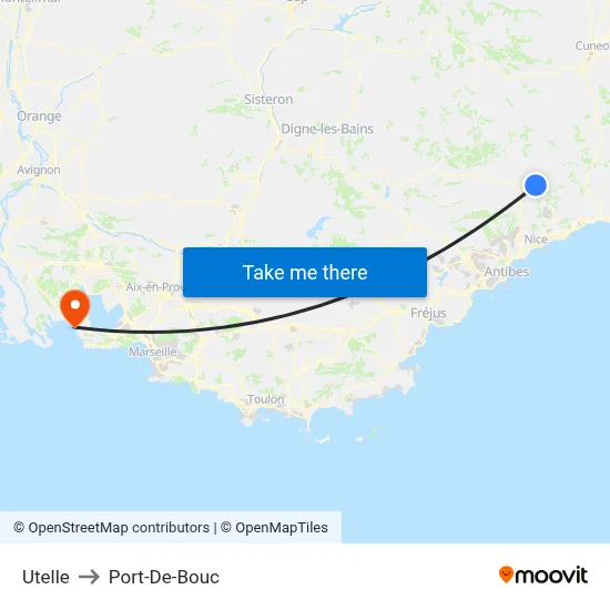 Utelle to Port-De-Bouc map