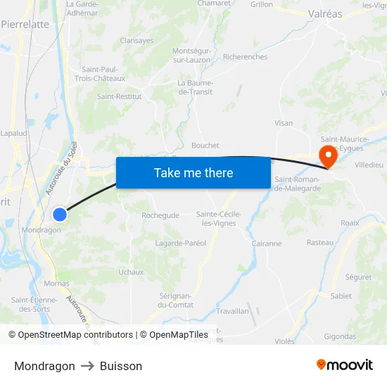 Mondragon to Buisson map