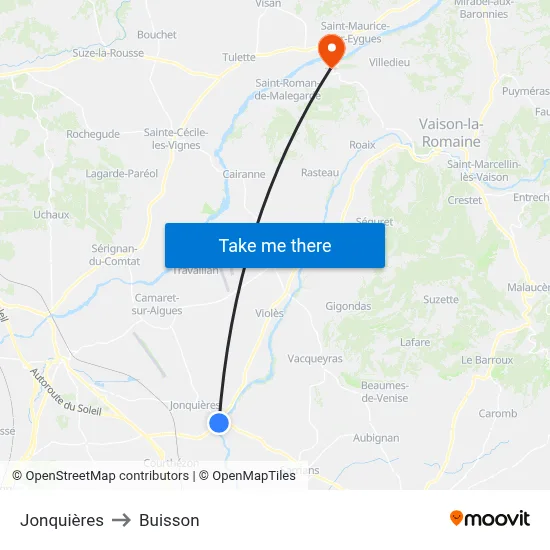 Jonquières to Buisson map
