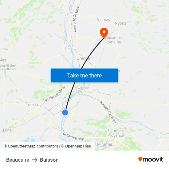 Beaucaire to Buisson map