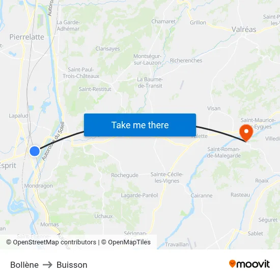 Bollène to Buisson map