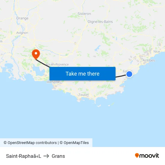 Saint-Raphaã«L to Grans map
