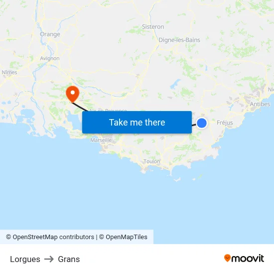 Lorgues to Grans map