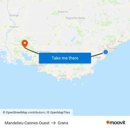 Mandelieu-Cannes-Ouest to Grans map