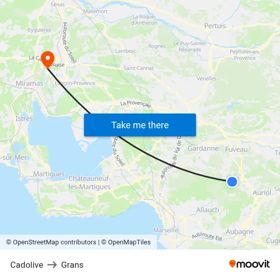Cadolive to Grans map