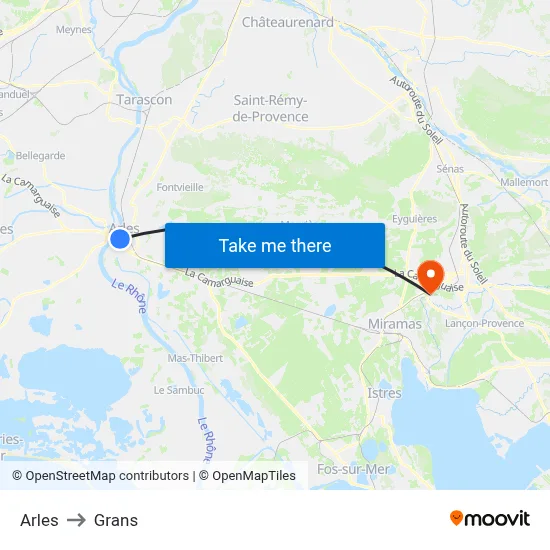 Arles to Grans map